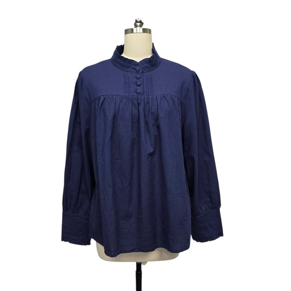 Scarlet Darkness‎ Navy Blue Victorian Ruffle Collar Blouse Size XL Steampunk Top